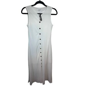 Callahan Knitwear Mira‎ White Maxi w/ Tortoise Buttons Dress NWT Resortwear XS